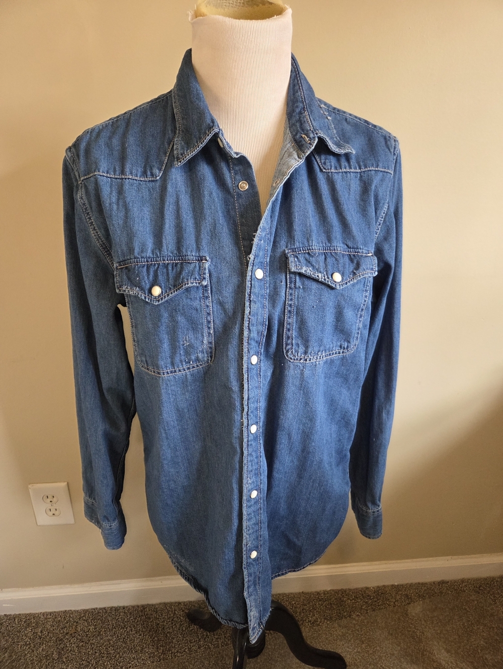 Zara Blue Denim Button-Down Shirt - Picture 7 of 15